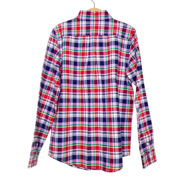 Janie and Jack Boys Plaid Button Down Shirt Sz 10 Pocket Stripe Linen & Cotton - Picture 2 of 10